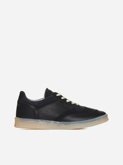 Shop Mm6 Maison Margiela Leather And Suede Low-top Sneakers In Black