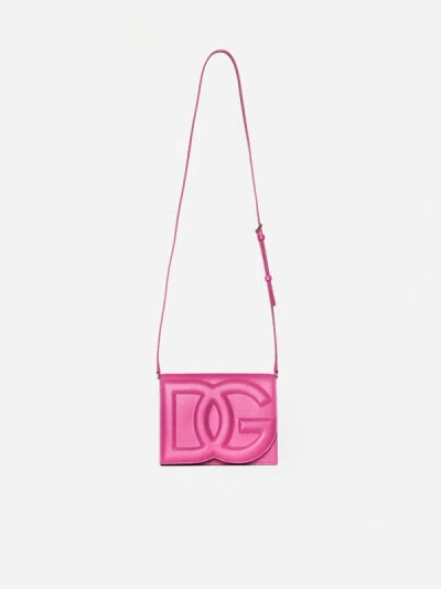 Shop Dolce & Gabbana Logo Leather Crossbody Bag In Fluo Pink