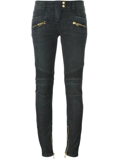 Shop Balmain Skinny Biker Jeans In Grey