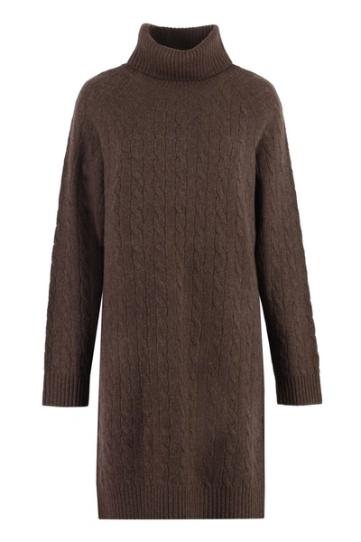 Shop Polo Ralph Lauren Knitted Turtleneck Dress In Brown