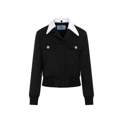 Shop Prada Single-breasted Wool And Satin Jacket In Black