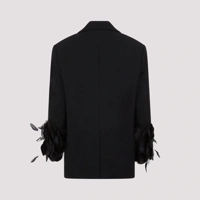 Shop Prada Single-breasted Wool Jacket With Feather Trim In Black