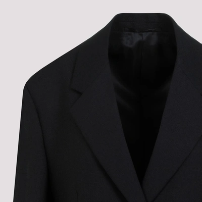 Shop Prada Single-breasted Wool Jacket With Feather Trim In Black