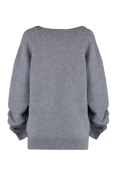 Shop Tory Burch Wool V-neck Sweater In Grey