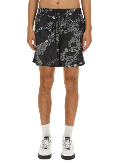 Shop Versace Jeans Couture "chain Couture" Bermuda Shorts In Black