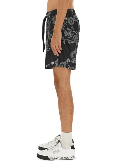 Shop Versace Jeans Couture "chain Couture" Bermuda Shorts In Black