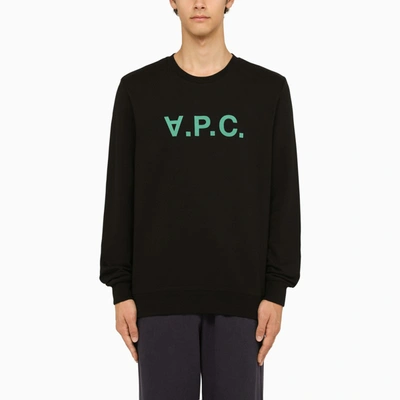 Shop Apc A.p.c. | Black Crewneck Sweatshirt With Green Logo
