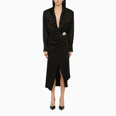 Shop David Koma Black Satin Midi Chemisier