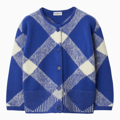Shop Burberry Blue Wool-blend Cardigan