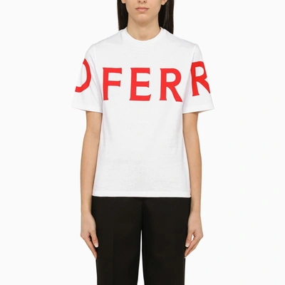 Shop Ferragamo | White Crew-neck T-shirt With Logo In Pink