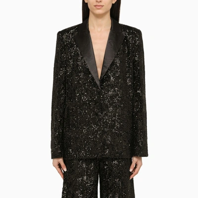 Shop Rotate Birger Christensen Black Single-breasted Jacket With Sequins