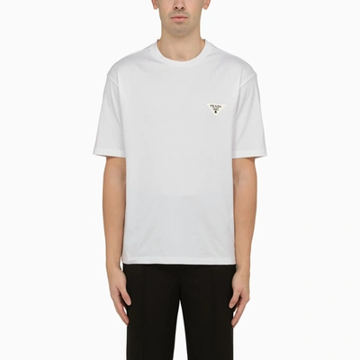 Shop Prada White Cotton Crew-neck T-shirt