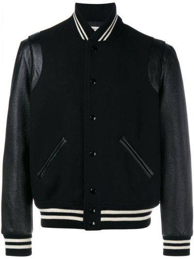 Saint Laurent Gabardine And Leather Teddy Jacket
