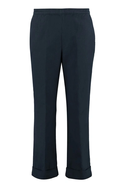 Shop Aspesi Cotton-linen Trousers In Blue