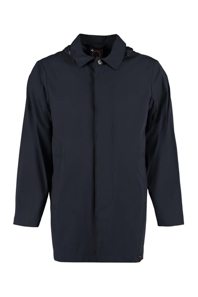 Aspesi Men's Hooded Techno Fabric Raincoat In Blue