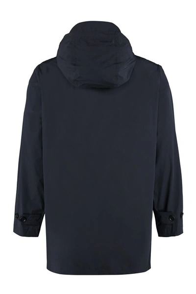 Shop Aspesi Hooded Techno Fabric Raincoat In Blue
