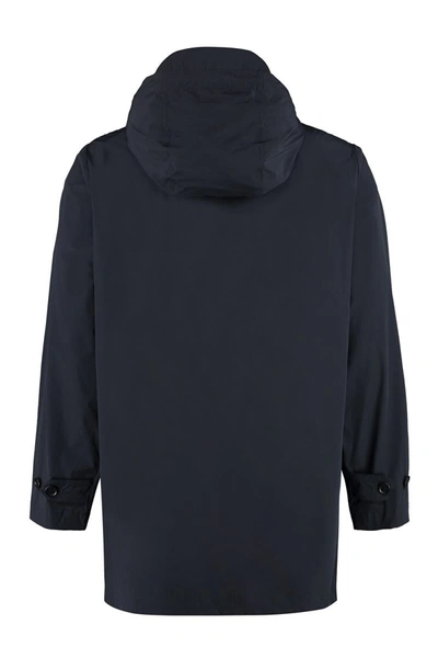 Aspesi Men's Hooded Techno Fabric Raincoat In Blue