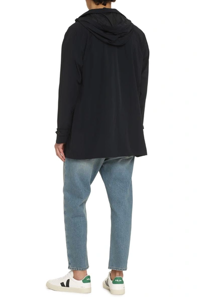 Aspesi Men's Hooded Techno Fabric Raincoat In Blue