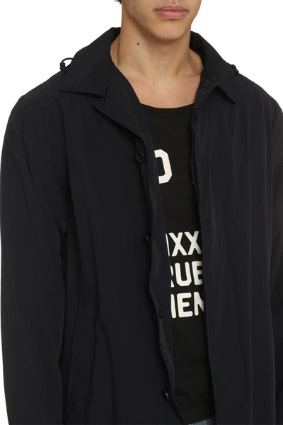 Aspesi Men's Hooded Techno Fabric Raincoat In Blue