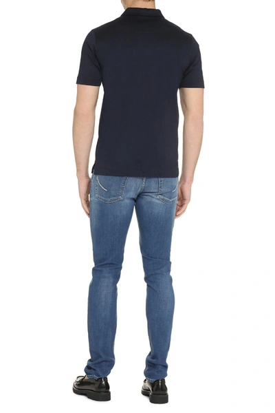Shop Canali Short Sleeve Cotton Polo Shirt In Blue