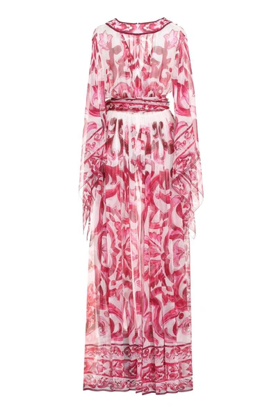 Shop Dolce & Gabbana Long Chiffon Dress In Fuchsia