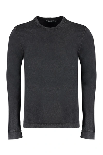 Shop Dolce & Gabbana Long Sleeve Cotton T-shirt In Black