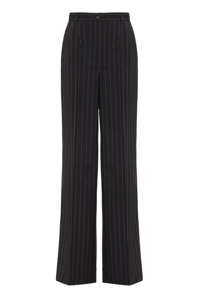 Shop Dolce & Gabbana Pinstriped Wool Trousers In Brown