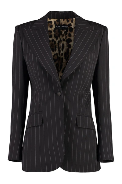 Shop Dolce & Gabbana Wool Pinstripe Blazer In Brown