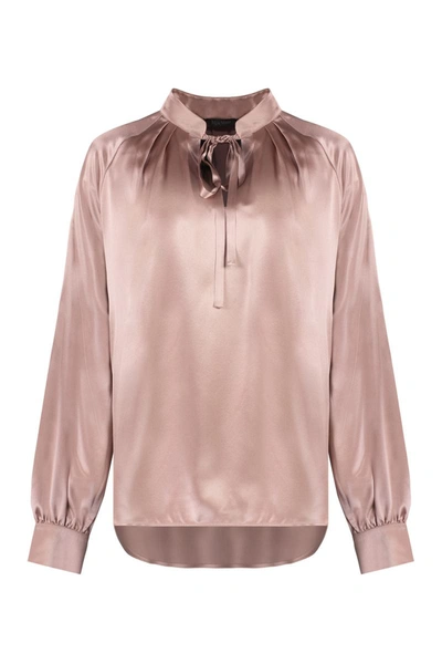 Shop Max Mara Tamigi Silk Blouse With Bow In Pink