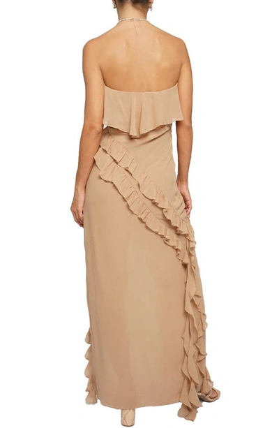Shop Know One Cares Ruffle Strapless Gown In Nude