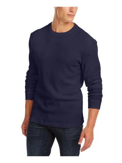 Shop Club Room Mens Crewneck Waffle Knit Thermal Shirt In Blue