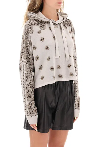 Shop Amiri Knitted Cropped Hoodie With Bandana Motif