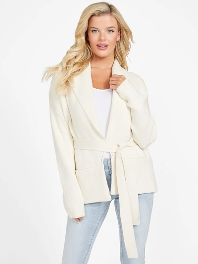 Shop Guess Factory Veronica Wrap Cardigan In White