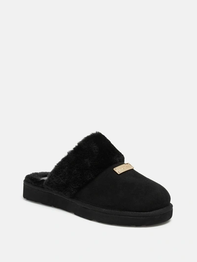 Shop Guess Factory Sandley Shearling Slippers In Black