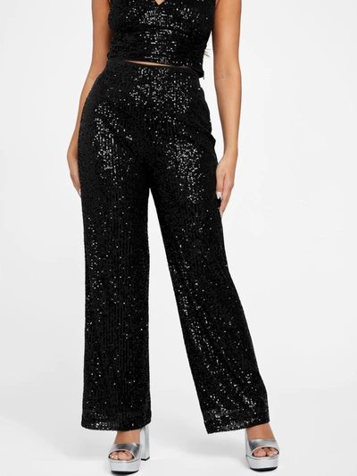 Shop Guess Factory Holly Palazzo Sequin Pants In Black