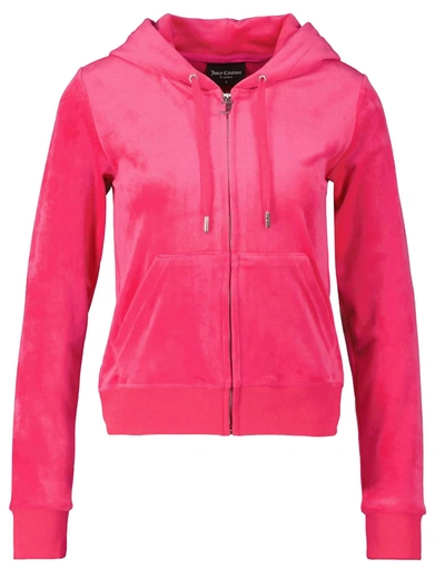 Shop Juicy Couture Women's Cerise Juicy Pop Flower Logo Track Velour Robertson Hoodie Jacket S In Pink