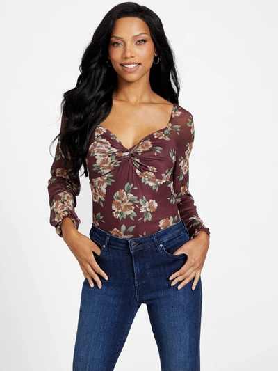 Guess Factory Nicole Floral Mesh Bodysuit In Multi