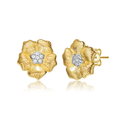 Rachel Glauber 14k Gold Plated And Cubic Zirconia Floral Stud Earrings In Gold