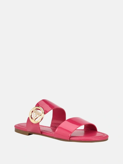 Shop Guess Factory Lowered Double Band Slide Sandals In Pink