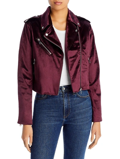 Shop Bagatelle Womens Velvet Cropped Motorcycle Jacket In Red