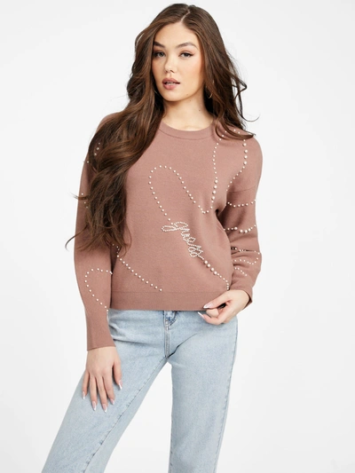 Shop Guess Factory Yulian Beaded Sweater In Pink