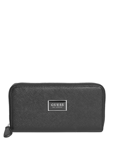 Shop Guess Factory Abree Logo Saffiano Medium Zip-around Wallet In Black