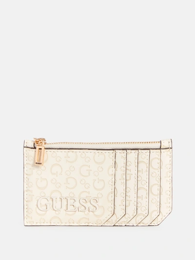 Guess Factory Bowie Debossed Logo Card Case In White