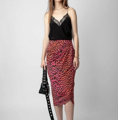 Shop Zadig & Voltaire Jamelia Leopard Silk Skirt In Rose In Multi