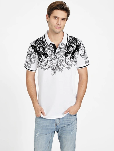 Shop Guess Factory Elio Printed Polo In White