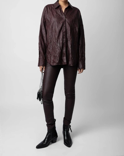 Shop Zadig & Voltaire Tamara Cuir Froisse Shirt In Chocolate In Gold