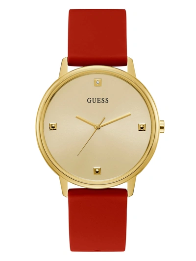 Guess Factory Gold-tone And Red Analog Watch In Multi