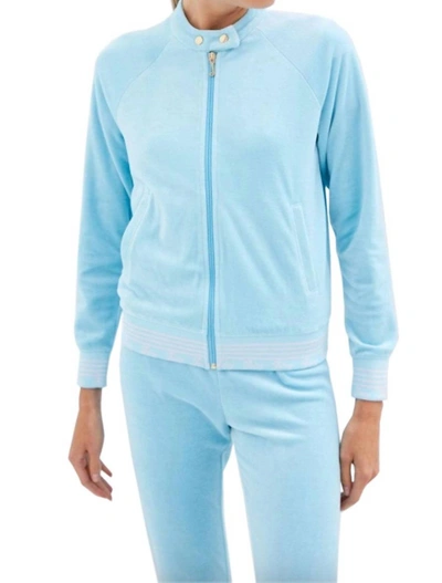 Shop Juicy Couture Women Doo Wop Snap Collar Velour Track Jacket L In Light Blue