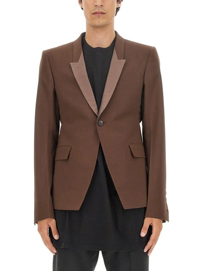 Shop Rick Owens Single-breasted Jacket In Brown
