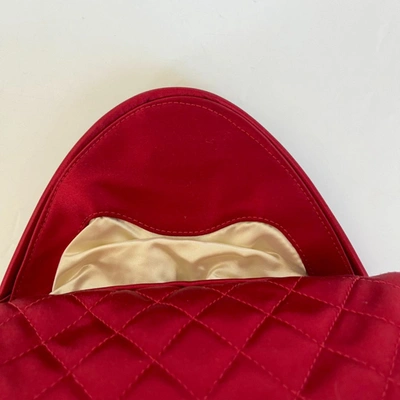 Pre-owned Chanel Red Quilted Satin Half Moon Clutch